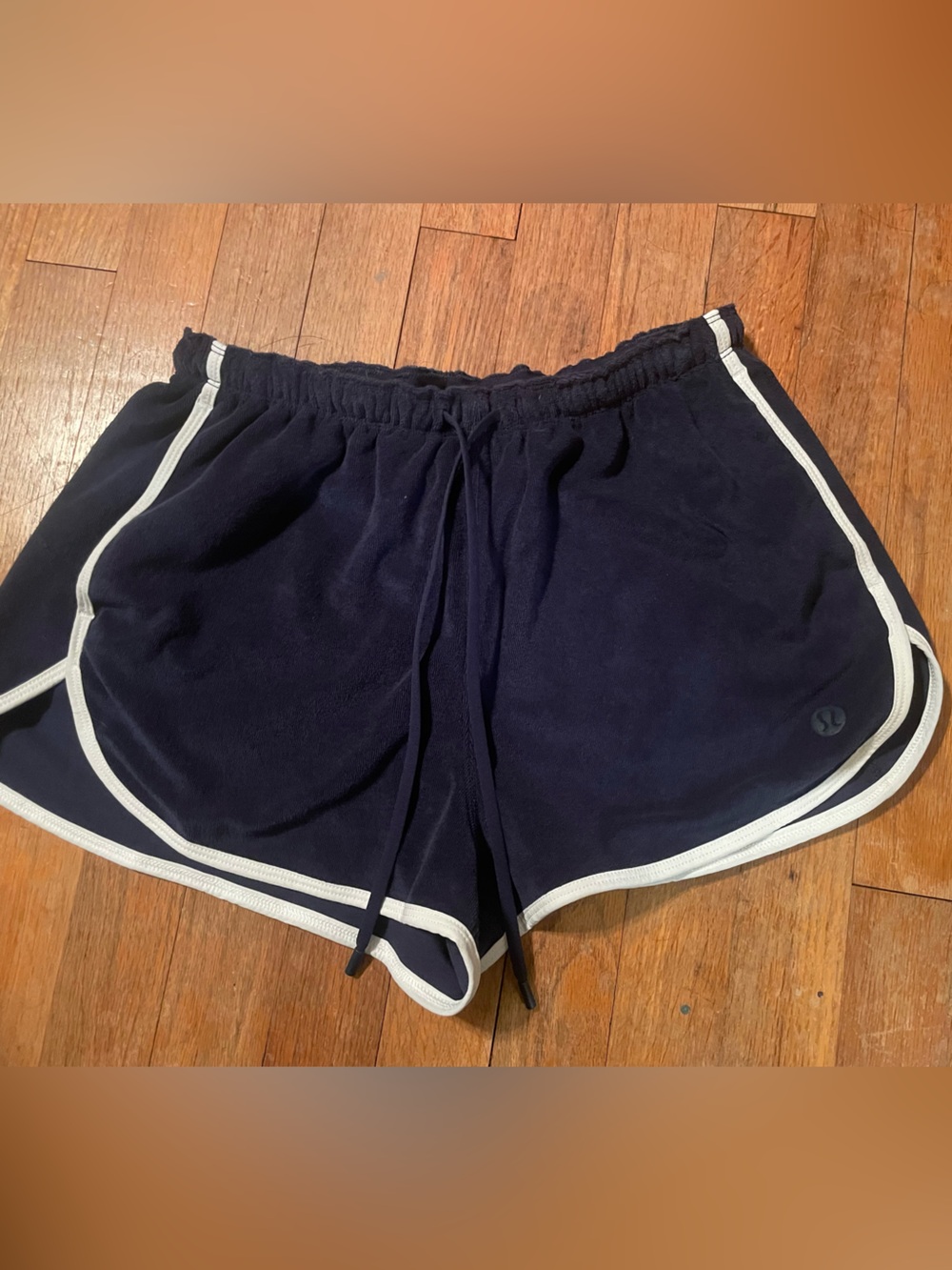 lululemon athletica Navy Athletic Terry Shorts with White Trim